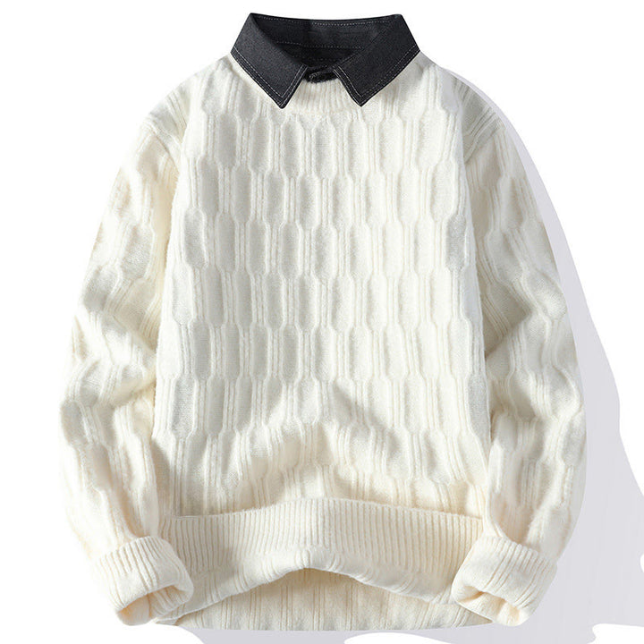 Winterpullover für Herren mit Buddha Stones, Stehkragen, Linienmuster, langen Ärmeln und warmem Design - Weiß - US/ UK/AU44, EU54 (4XL) - image 8