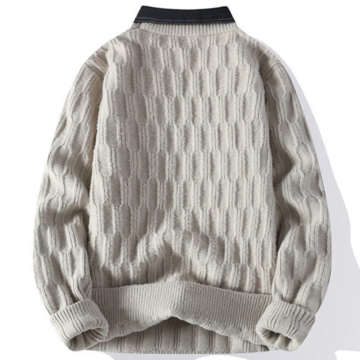 Winterpullover für Herren mit Buddha Stones, Stehkragen, Linienmuster, langen Ärmeln und warmem Design - image 1