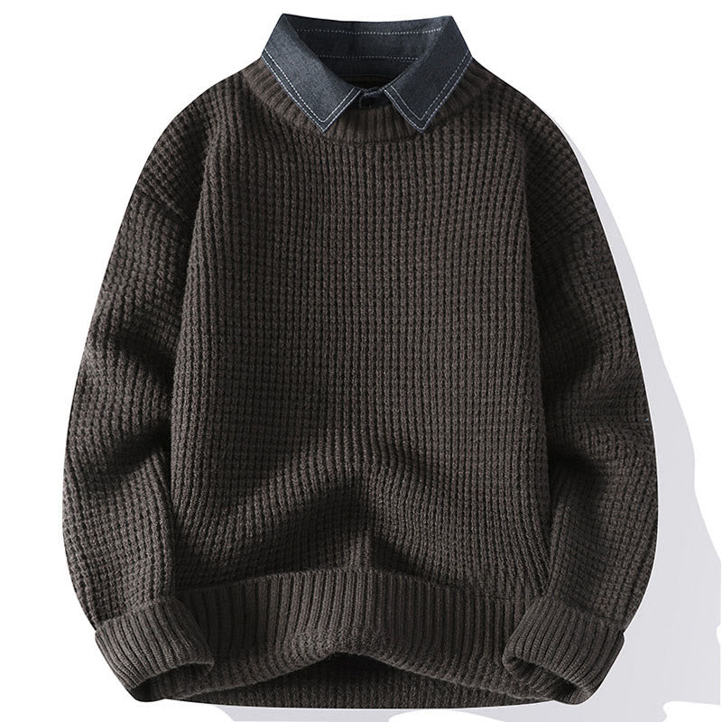 Buddha Stones Winter Schwarzer Stehkragen Waffelmuster Warmer Herren Langarm Strickpullover - Dunkelgrau - US/ UK/AU44, EU54 (4XL) - image 1