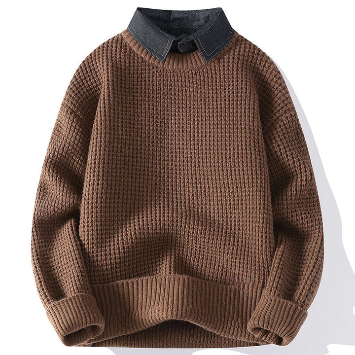 Buddha Stones Winter Schwarzer Stehkragen Waffelmuster Warmer Herren Langarm Strickpullover - Peru - US/ UK/AU44, EU54 (4XL) - image 3