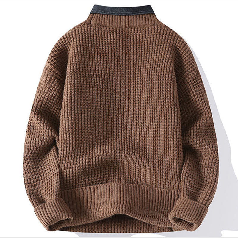 Buddha Stones Winter Schwarzer Stehkragen Waffelmuster Warmer Herren Langarm Strickpullover - image 4