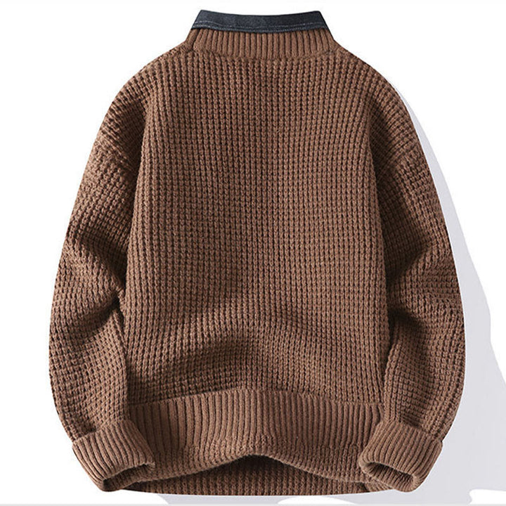 Buddha Stones Winter Schwarzer Stehkragen Waffelmuster Warmer Herren Langarm Strickpullover - image 4