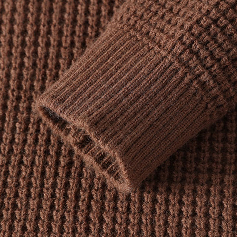 Buddha Stones Winter Schwarzer Stehkragen Waffelmuster Warmer Herren Langarm Strickpullover - image 7
