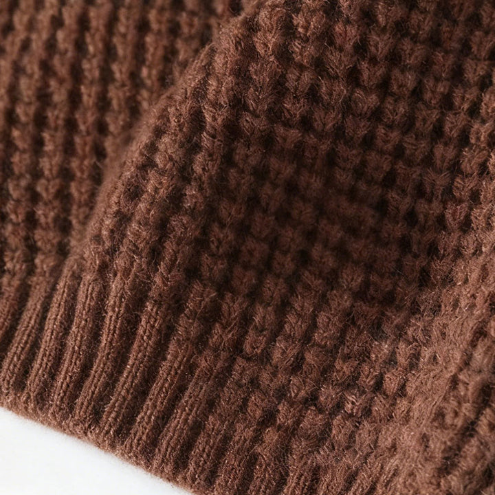 Buddha Stones Winter Schwarzer Stehkragen Waffelmuster Warmer Herren Langarm Strickpullover - image 8