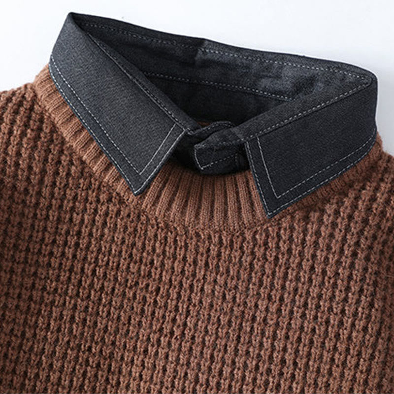Buddha Stones Winter Schwarzer Stehkragen Waffelmuster Warmer Herren Langarm Strickpullover - image 6