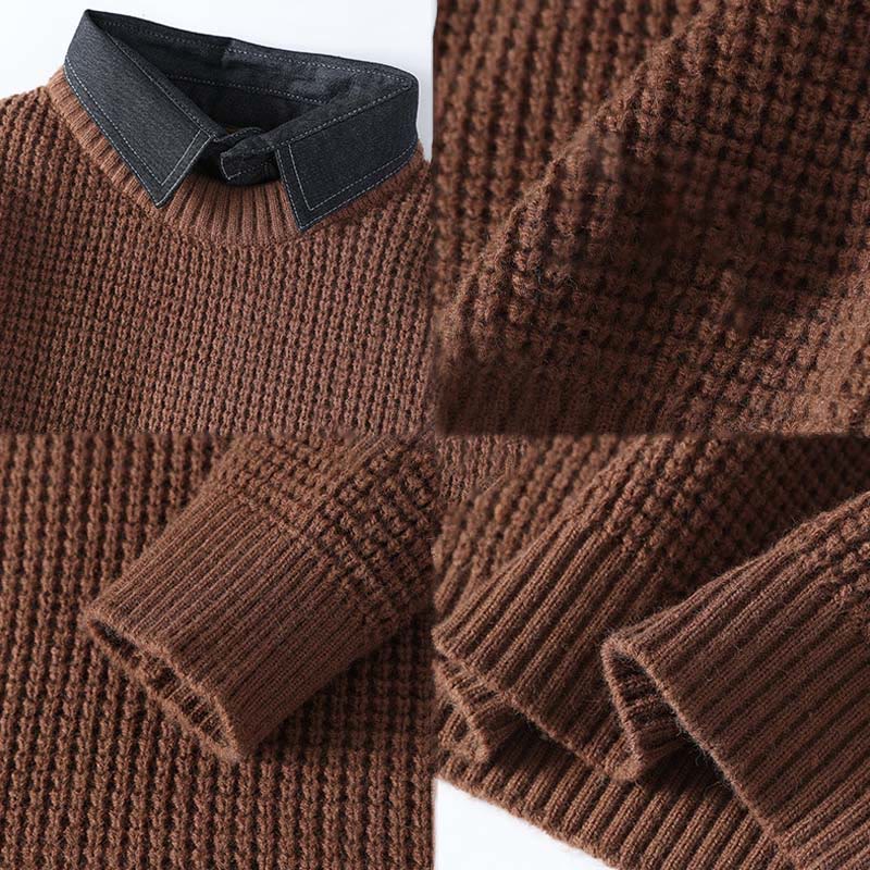 Buddha Stones Winter Schwarzer Stehkragen Waffelmuster Warmer Herren Langarm Strickpullover - image 5