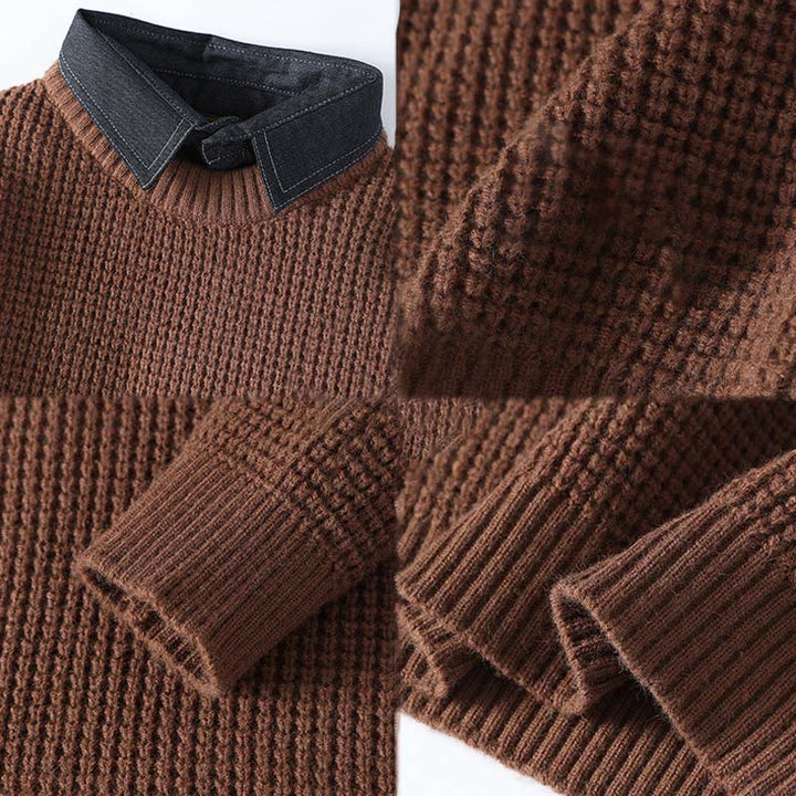 Buddha Stones Winter Schwarzer Stehkragen Waffelmuster Warmer Herren Langarm Strickpullover - image 5