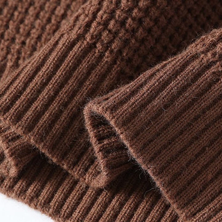 Buddha Stones Winter Schwarzer Stehkragen Waffelmuster Warmer Herren Langarm Strickpullover - image 9