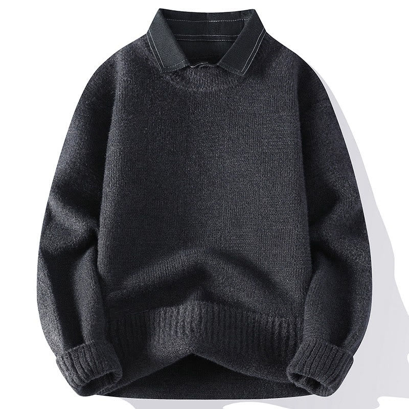 Buddha Stones Winter Schwarzer Stehkragen Karomuster Warmer Herren Langarm Strickpullover - Dunkelgrau - US/ UK/AU44, EU54 (4XL) - image 5