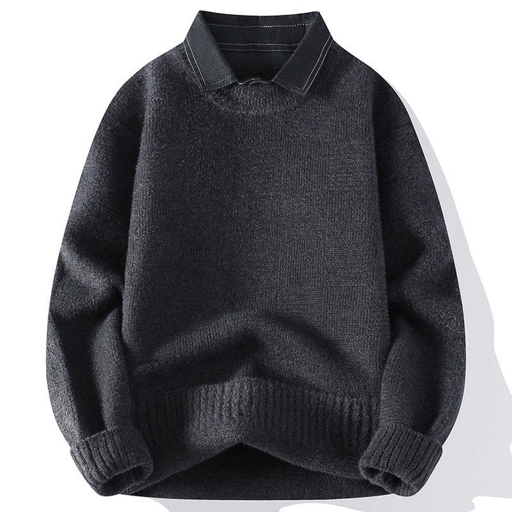 Buddha Stones Winter Schwarzer Stehkragen Karomuster Warmer Herren Langarm Strickpullover - Dunkelgrau - US/ UK/AU44, EU54 (4XL) - image 5