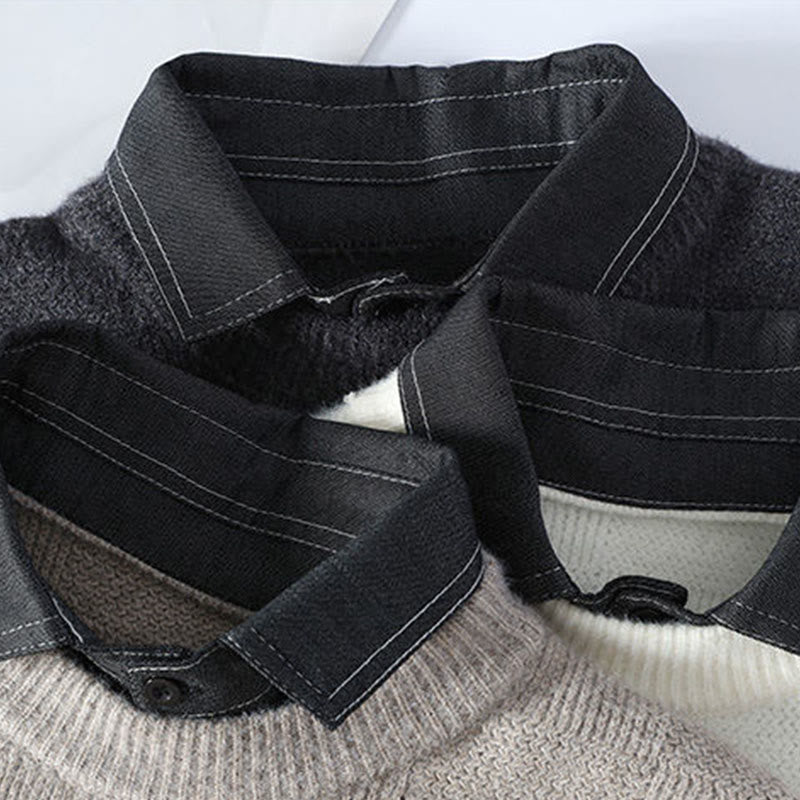 Buddha Stones Winter Schwarzer Stehkragen Karomuster Warmer Herren Langarm Strickpullover - image 7