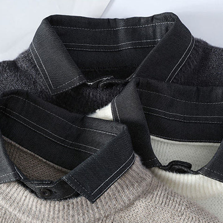 Buddha Stones Winter Schwarzer Stehkragen Karomuster Warmer Herren Langarm Strickpullover - image 7