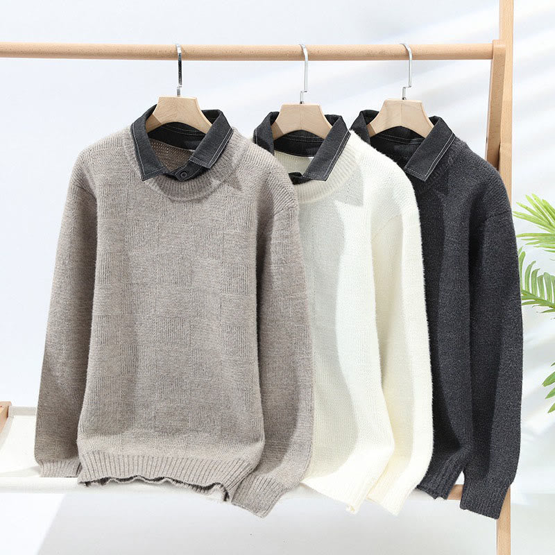 Buddha Stones Winter Schwarzer Stehkragen Karomuster Warmer Herren Langarm Strickpullover - image 6