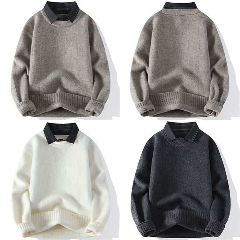 Buddha Stones Winter Schwarzer Stehkragen Karomuster Warmer Herren Langarm Strickpullover - image 10