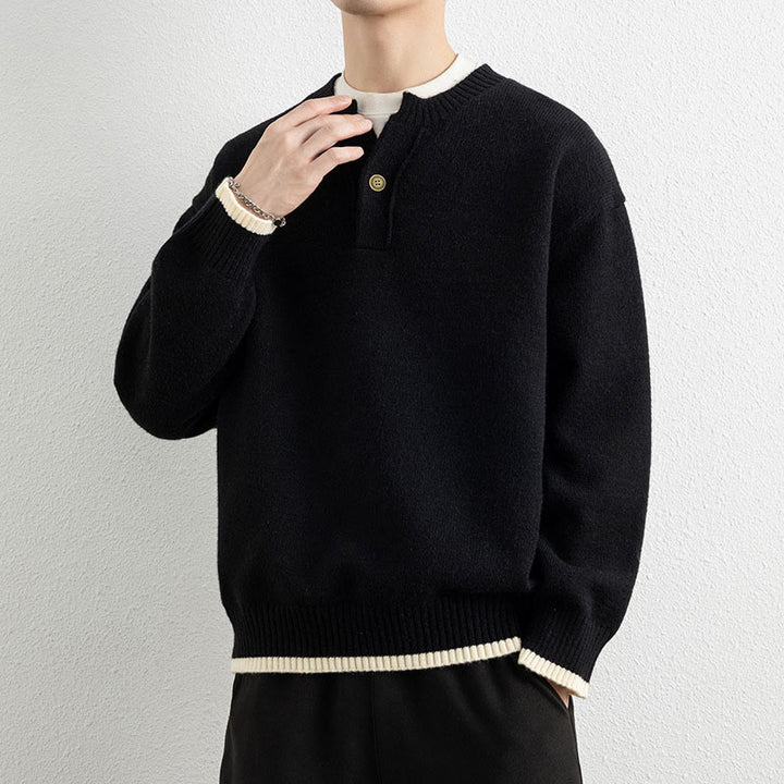 Buddha Stones ​​Winterpullover mit V-Ausschnitt, Ein-Knopf-Design, warmer Herren-Langarmstrickpullover - image 8