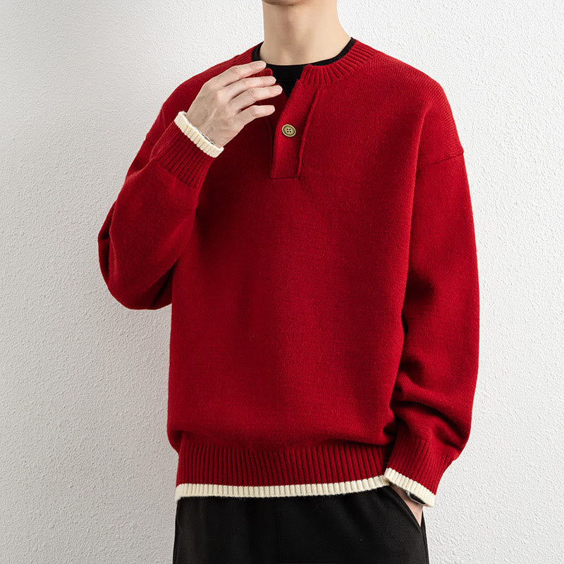 Buddha Stones ​​Winterpullover mit V-Ausschnitt, Ein-Knopf-Design, warmer Herren-Langarmstrickpullover - image 16