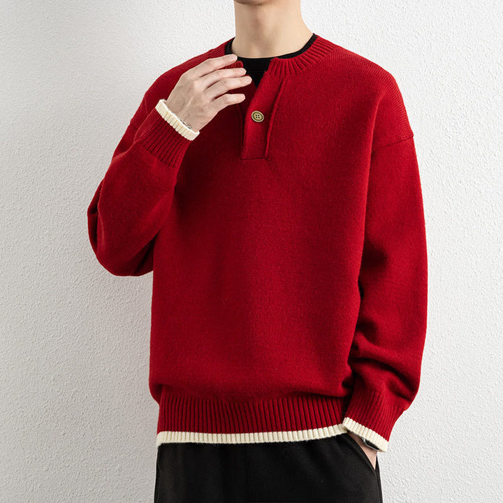 Buddha Stones ​​Winterpullover mit V-Ausschnitt, Ein-Knopf-Design, warmer Herren-Langarmstrickpullover - image 16