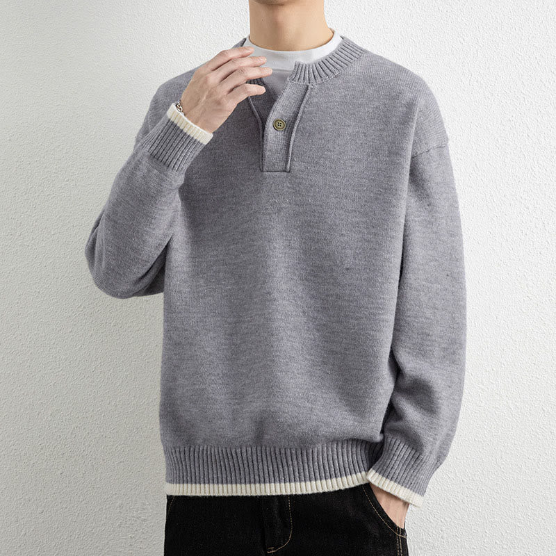 Buddha Stones ​​Winterpullover mit V-Ausschnitt, Ein-Knopf-Design, warmer Herren-Langarmstrickpullover - image 1