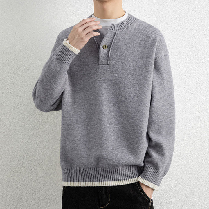 Buddha Stones ​​Winterpullover mit V-Ausschnitt, Ein-Knopf-Design, warmer Herren-Langarmstrickpullover - image 1