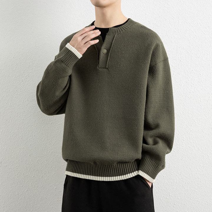Buddha Stones ​​Winterpullover mit V-Ausschnitt, Ein-Knopf-Design, warmer Herren-Langarmstrickpullover - image 24