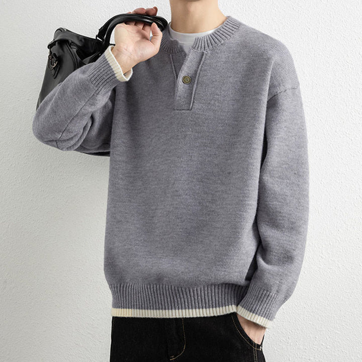 Buddha Stones ​​Winterpullover mit V-Ausschnitt, Ein-Knopf-Design, warmer Herren-Langarmstrickpullover - image 4