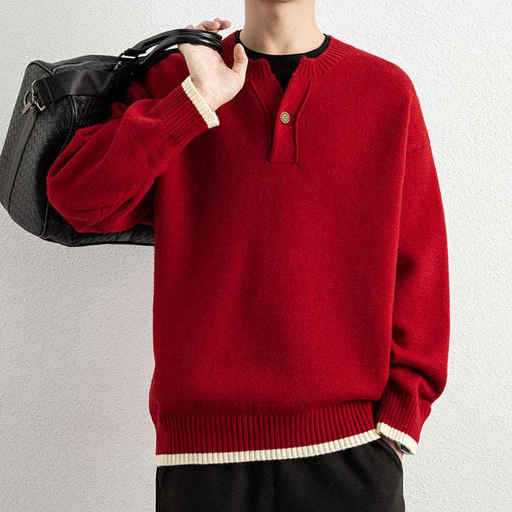 Buddha Stones ​​Winterpullover mit V-Ausschnitt, Ein-Knopf-Design, warmer Herren-Langarmstrickpullover - image 21