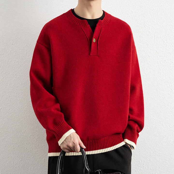 Buddha Stones ​​Winterpullover mit V-Ausschnitt, Ein-Knopf-Design, warmer Herren-Langarmstrickpullover - image 20