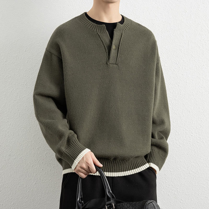 Buddha Stones ​​Winterpullover mit V-Ausschnitt, Ein-Knopf-Design, warmer Herren-Langarmstrickpullover - image 26