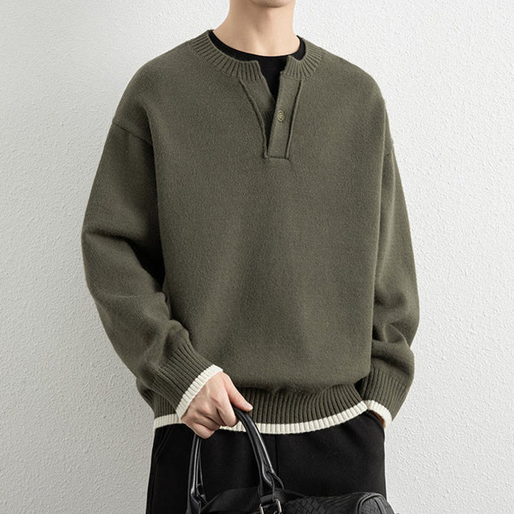 Buddha Stones ​​Winterpullover mit V-Ausschnitt, Ein-Knopf-Design, warmer Herren-Langarmstrickpullover - image 26