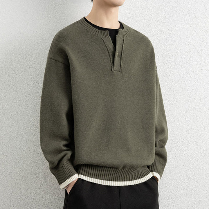 Buddha Stones ​​Winterpullover mit V-Ausschnitt, Ein-Knopf-Design, warmer Herren-Langarmstrickpullover - image 25