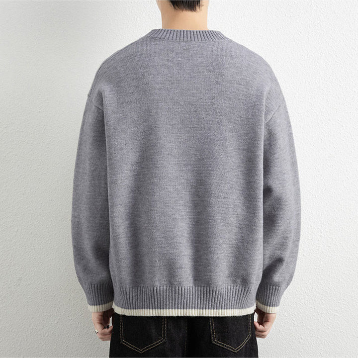 Buddha Stones ​​Winterpullover mit V-Ausschnitt, Ein-Knopf-Design, warmer Herren-Langarmstrickpullover - image 3