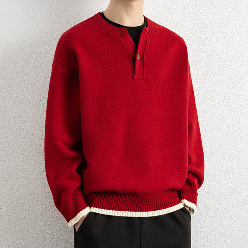 Buddha Stones ​​Winterpullover mit V-Ausschnitt, Ein-Knopf-Design, warmer Herren-Langarmstrickpullover - image 17