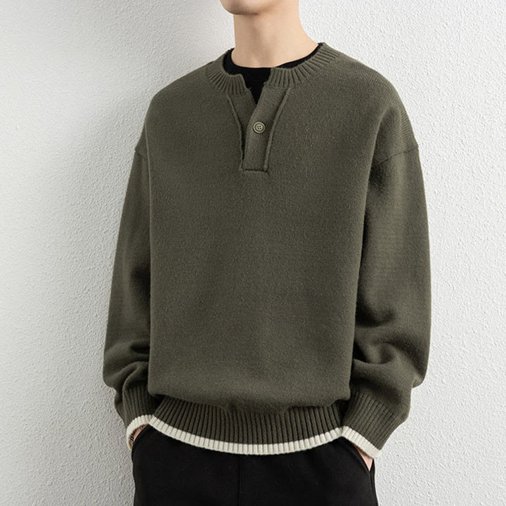 Buddha Stones ​​Winterpullover mit V-Ausschnitt, Ein-Knopf-Design, warmer Herren-Langarmstrickpullover - Olive - US/ UK/AU44, EU54 (4XL) - image 23