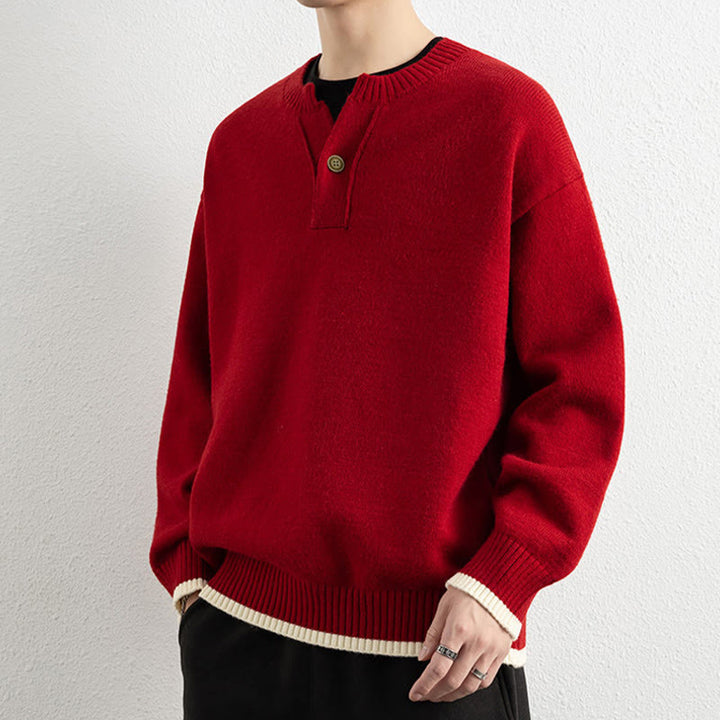 Buddha Stones ​​Winterpullover mit V-Ausschnitt, Ein-Knopf-Design, warmer Herren-Langarmstrickpullover - image 18