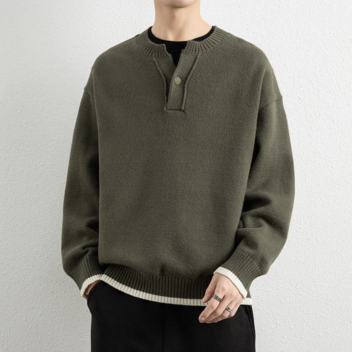 Buddha Stones ​​Winterpullover mit V-Ausschnitt, Ein-Knopf-Design, warmer Herren-Langarmstrickpullover - image 28