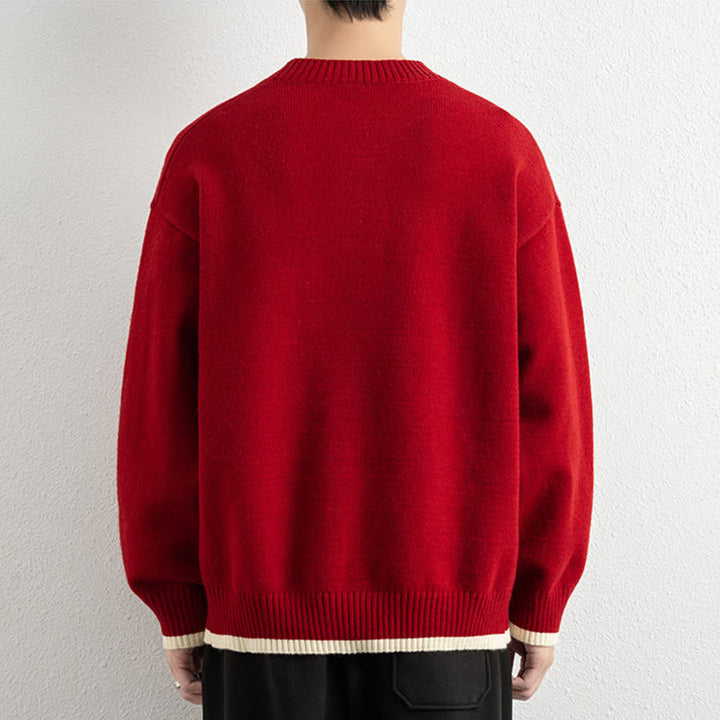 Buddha Stones ​​Winterpullover mit V-Ausschnitt, Ein-Knopf-Design, warmer Herren-Langarmstrickpullover - image 19