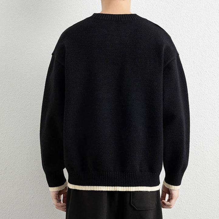 Buddha Stones ​​Winterpullover mit V-Ausschnitt, Ein-Knopf-Design, warmer Herren-Langarmstrickpullover - image 10