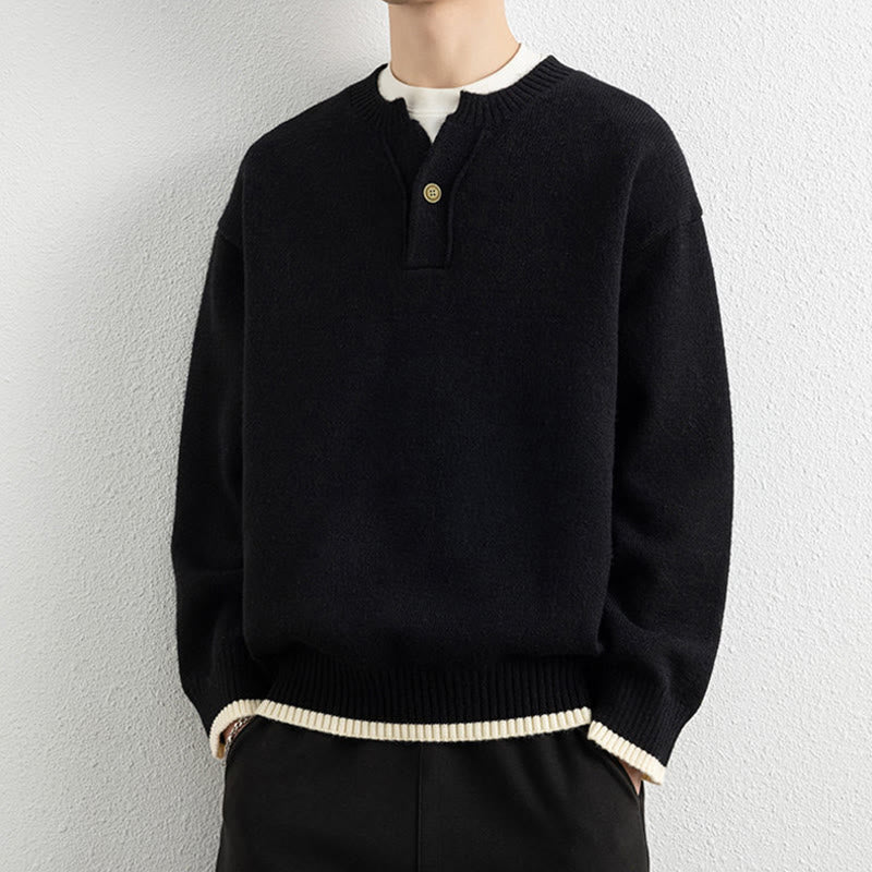 Buddha Stones ​​Winterpullover mit V-Ausschnitt, Ein-Knopf-Design, warmer Herren-Langarmstrickpullover - image 12