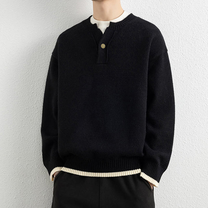 Buddha Stones ​​Winterpullover mit V-Ausschnitt, Ein-Knopf-Design, warmer Herren-Langarmstrickpullover - image 12