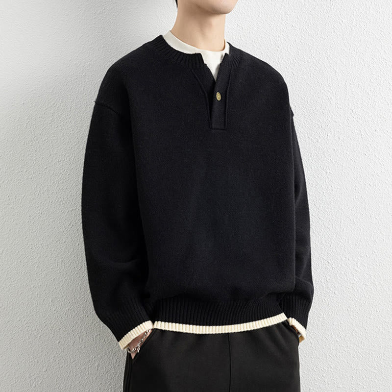 Buddha Stones ​​Winterpullover mit V-Ausschnitt, Ein-Knopf-Design, warmer Herren-Langarmstrickpullover - image 9