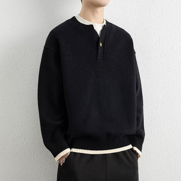 Buddha Stones ​​Winterpullover mit V-Ausschnitt, Ein-Knopf-Design, warmer Herren-Langarmstrickpullover - image 9