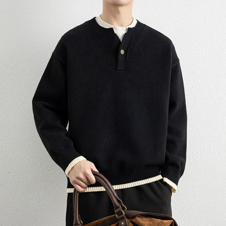 Buddha Stones ​​Winterpullover mit V-Ausschnitt, Ein-Knopf-Design, warmer Herren-Langarmstrickpullover - image 11