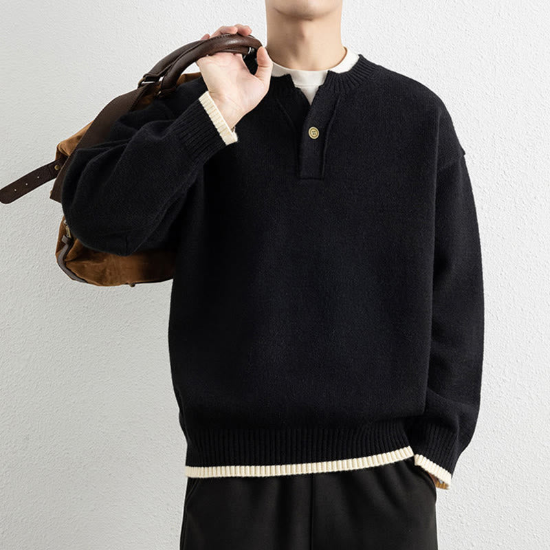 Buddha Stones ​​Winterpullover mit V-Ausschnitt, Ein-Knopf-Design, warmer Herren-Langarmstrickpullover - image 13