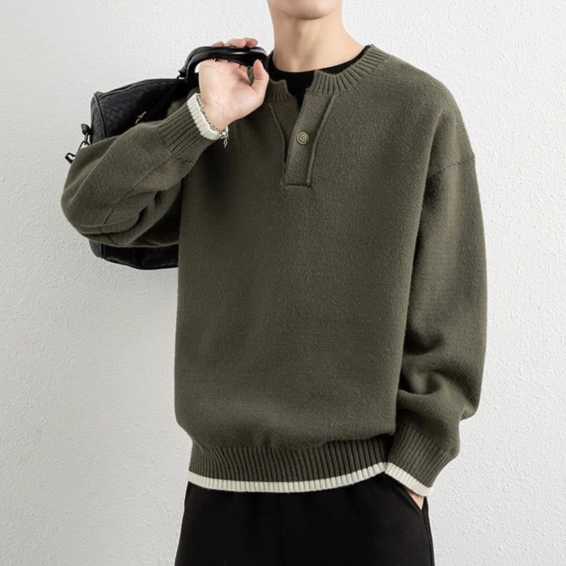 Buddha Stones ​​Winterpullover mit V-Ausschnitt, Ein-Knopf-Design, warmer Herren-Langarmstrickpullover - image 29