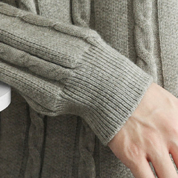 Buddha Stones ​​Winterpullover mit V-Ausschnitt, Knöpfen und gedrehtem Design, warmer Herren-Langarmstrickpullover - image 20