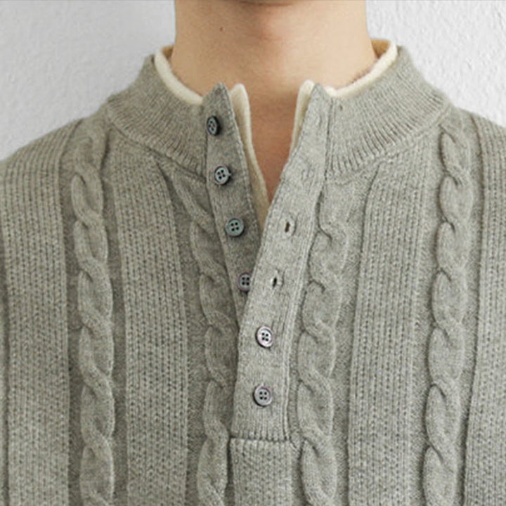 Buddha Stones ​​Winterpullover mit V-Ausschnitt, Knöpfen und gedrehtem Design, warmer Herren-Langarmstrickpullover - image 19