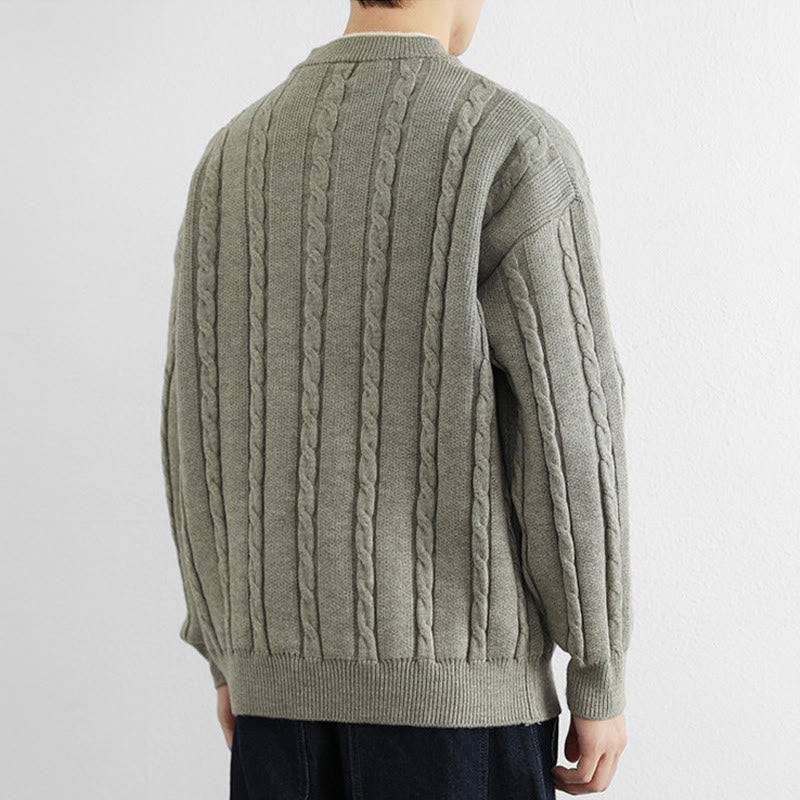 Buddha Stones ​​Winterpullover mit V-Ausschnitt, Knöpfen und gedrehtem Design, warmer Herren-Langarmstrickpullover - image 16