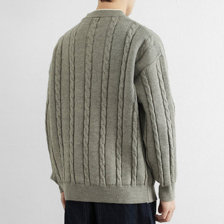 Buddha Stones ​​Winterpullover mit V-Ausschnitt, Knöpfen und gedrehtem Design, warmer Herren-Langarmstrickpullover - image 16