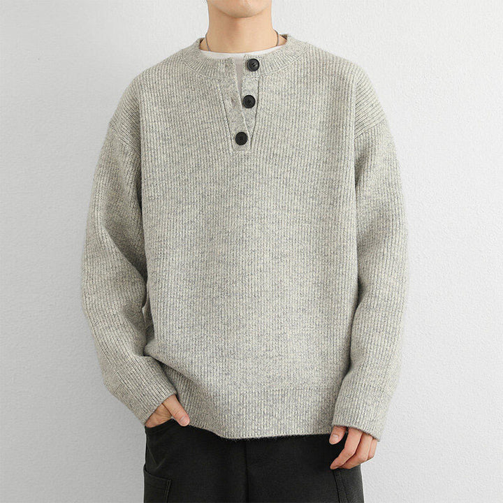 Buddha Stones Winter V-Ausschnitt Knöpfe Rippstrickdesign Warmer Herren Langarm Strickpullover - Leinen - US/UK/AU42, EU52 (3XL) - image 5