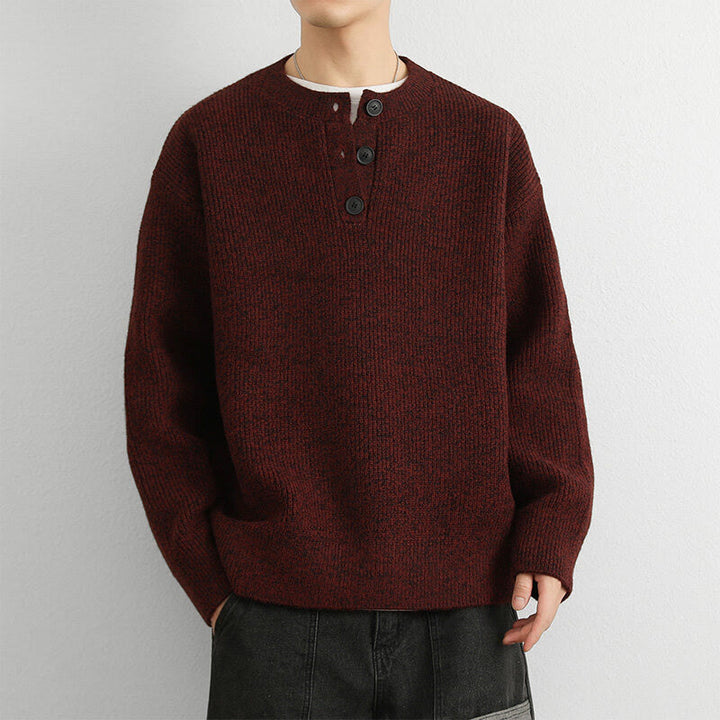 Buddha Stones Winter V-Ausschnitt Knöpfe Rippstrickdesign Warmer Herren Langarm Strickpullover - Dunkelrot - US/UK/AU42, EU52 (3XL) - image 12